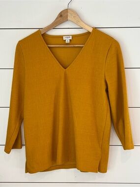 J. Crew Textured V-Neck Top — Mustard Yellow